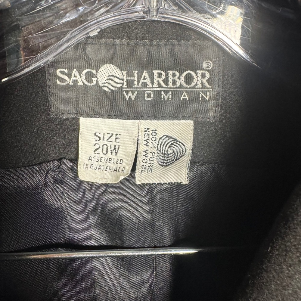 VTG Sag Harbor Woman Black 100% Pure New Wool Zip Front Jacket Blazer Size 20W - Picture 4 of 10
